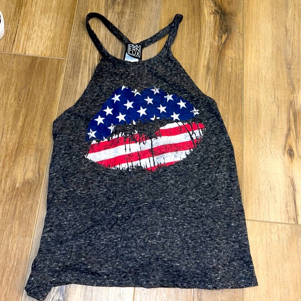 Lips American flag tank top